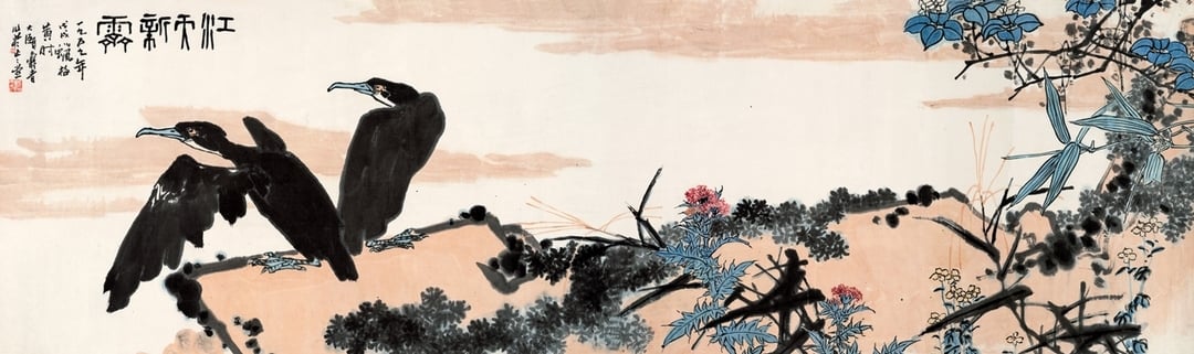 潘天壽《江天新霽》，鏡心、設色紙本，­72×241­cm。（中國嘉德提供）