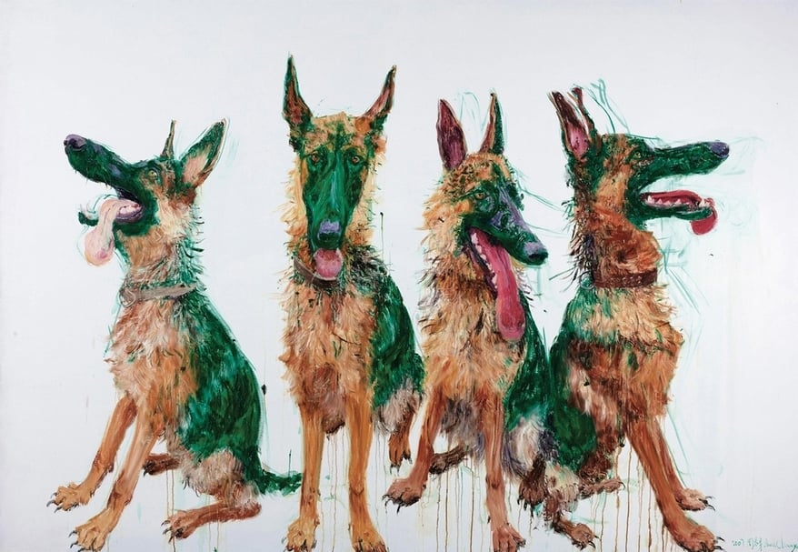 周春芽《四個TT》，油彩、畫布，220 × 320 cm，2007，估價：1,200萬至2,500萬元人民幣。（永樂拍賣提供）