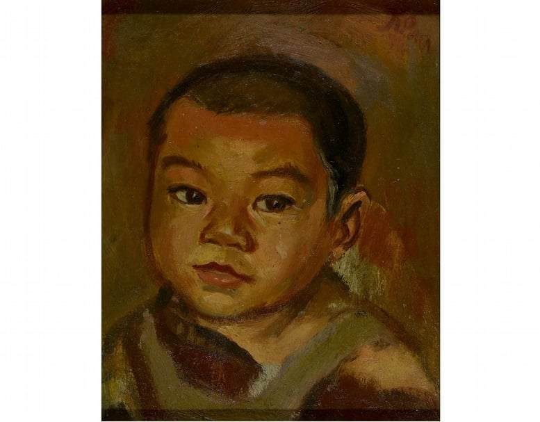 洪瑞麟《長子鈞雄畫像》， 1945，油彩、木板， 25.9×20.7 cm。（臺北市立美術館提供）
