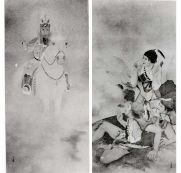 大岡春濤入選第一屆臺展的東洋畫《活著的英靈》。（圖片來源：臺展資料庫網站）