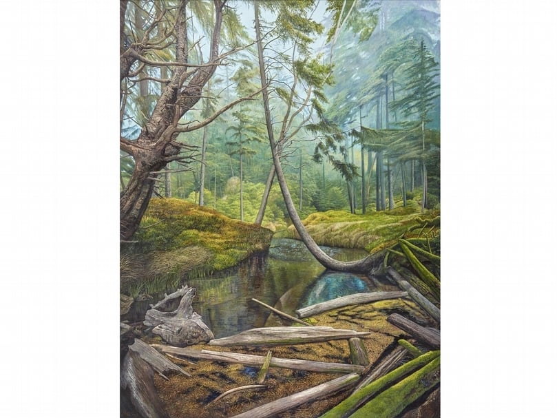 劉得浪《森林溪畔》，油彩、畫布，260×200cm，2019。（尊彩藝術中心提供）