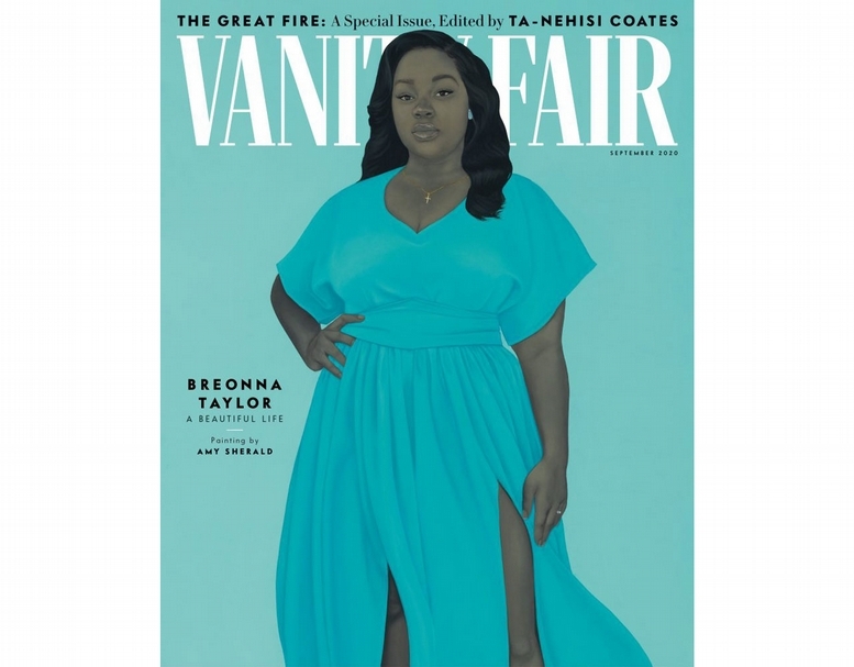 《浮華世界》（Vanity Fair）封面，由艾美．謝拉德（Amy Sherald）畫布倫娜．泰勒（Breonna Taylor）。（© Vanity Fair）