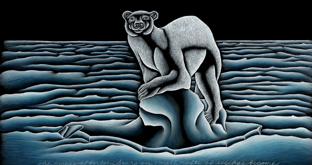 參與「回到地球」計畫的美國藝術家茱蒂．芝加哥（Judy Chicago）2016年作品《擱淺，在終點：對死亡與滅絕的冥想》（Stranded, from The End: A Meditation on Death and Extinction）。（© Judy Chicago/Artists Rights Society (ARS), New York）