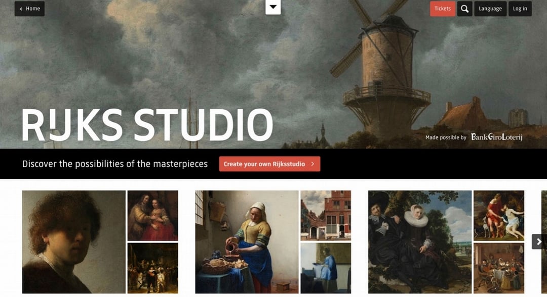 尼德蘭國立博物館（Rijksmuseum）積極推動館藏數位化，並以CC0的方式供公眾利用，只要註冊Rijksstudio後免費下載圖片。（圖片擷取自Rijksmuseum）