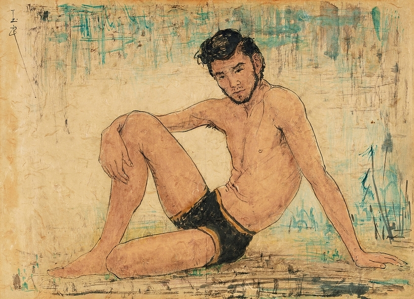 潘玉良《蓄鬍裸男》,彩墨、紙本,33 × 43.5 cm,1957年作,估價:120萬至180萬港元。(中國嘉德香港提供)