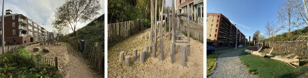 荷蘭阿姆斯特丹也在通學步道或口袋型公園，做出模擬自然的「遊戲谷 (Play Valley)」
