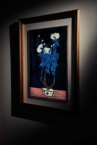 常玉《青花盆與菊》，油彩、纖維板，91×62 cm，1950年代，估價5千萬-6千萬港元。（© Sotheby’s）