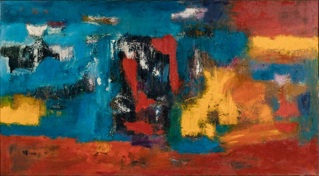 席德進《抽象畫》，布面油畫，82x144.5cm，1961。（PTT空間提供）