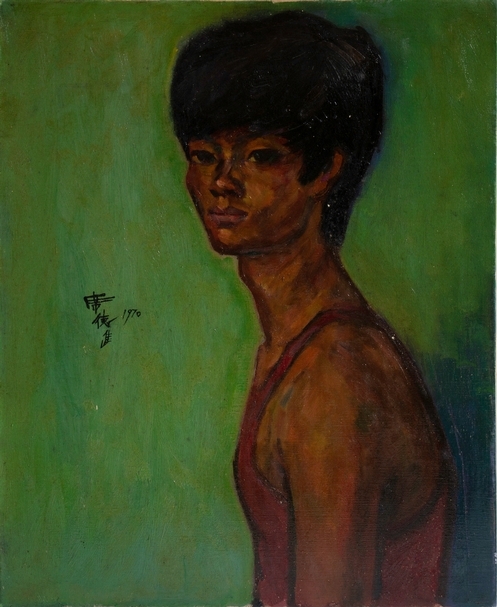 席德進《穿紅背心的男孩》，布面油畫，65x52.5cm，1970。（PTT空間提供）