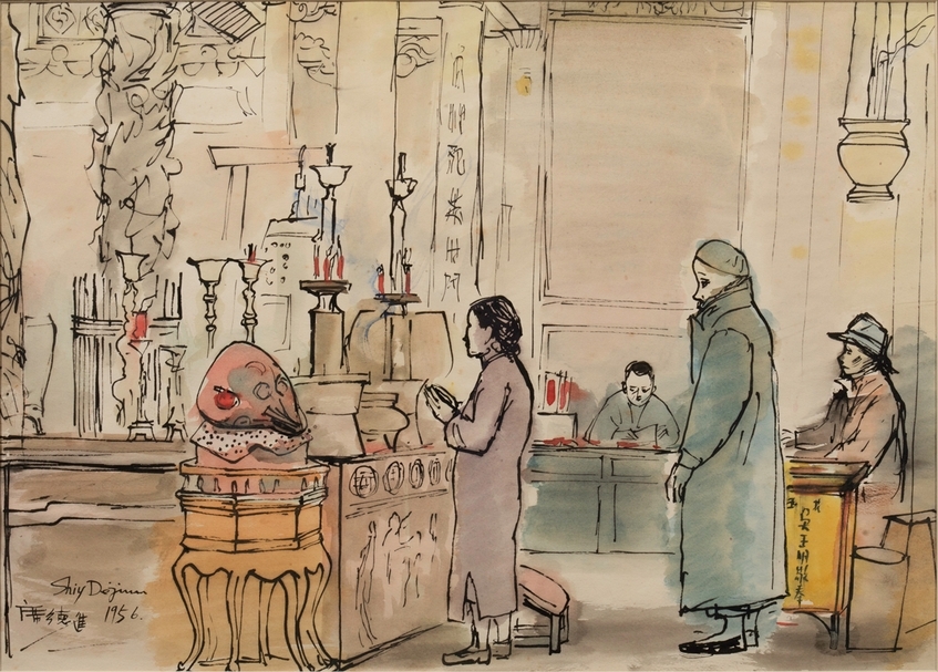 席德進《台灣廟宇》，水彩紙本，38x53cm，1959。（PTT空間提供）