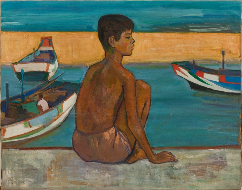 席德進《海邊的少男》，71x90cm。（PTT空間提供）