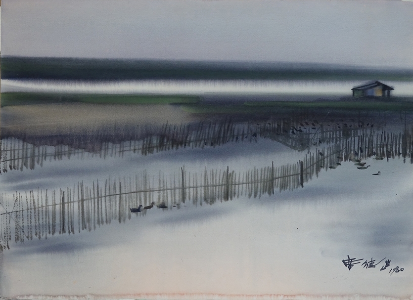 席德進《淡水風景》，水彩紙本，56x75cm，1980。（PTT空間提供）