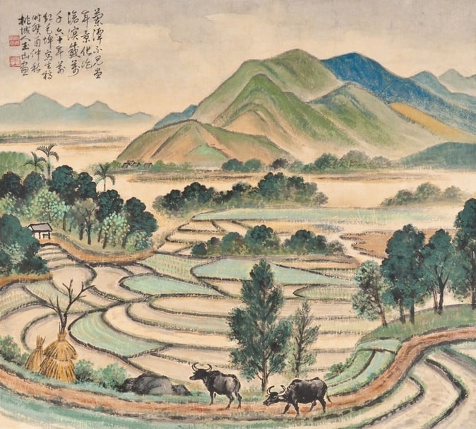 嘉義市立美術館館藏，林玉山《諸羅風情》。（嘉義市立美術館提供）