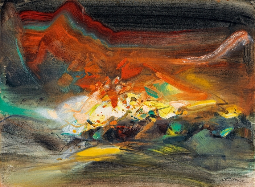 朱德群《大地回春》，油彩、紙本、裱於畫布， 56 × 76 cm，1985年作，估價： 90萬至120萬港元。（中國嘉德香港提供）