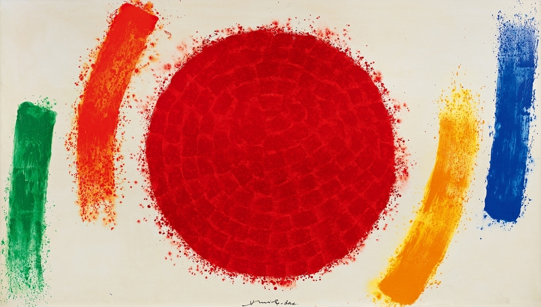 蕭勤《日正當中》，壓克力彩、畫布，162 × 286 cm，1997年作，估價：120萬至180萬港元。（中國嘉德香港提供）