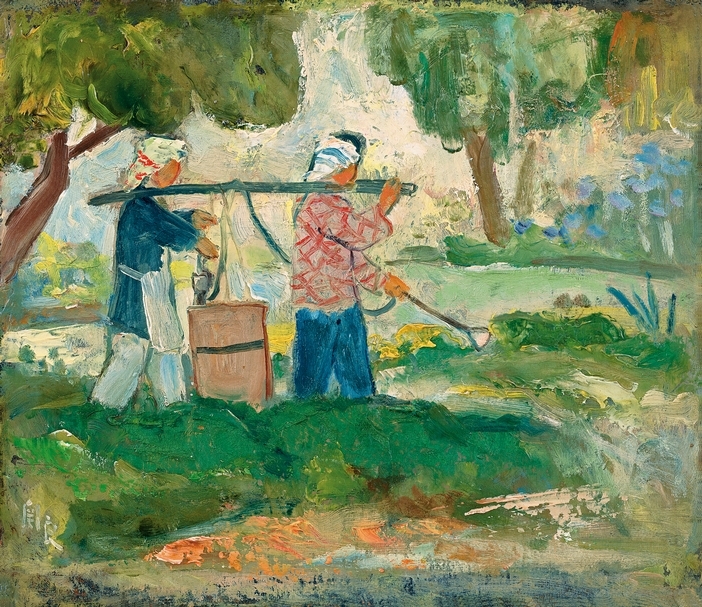 關良《除蟲》，油彩、畫布， 30.2 × 35 cm，1960至1963年作，估價：120萬至180萬港元。（中國嘉德香港提供）