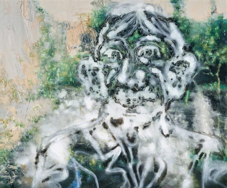 劉煒《肖像三號》，油彩、噴繪、畫布， 100 × 120 cm，2004年作，估價：250萬至350萬港元。（中國嘉德香港提供）