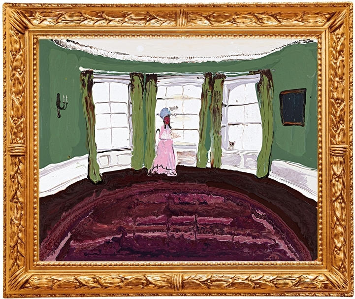 熱尼維・菲吉斯《女士與貓》，壓克力彩、畫布，80 × 99.8 cm，2015年作，估價：50萬至70萬港元。（中國嘉德香港提供）