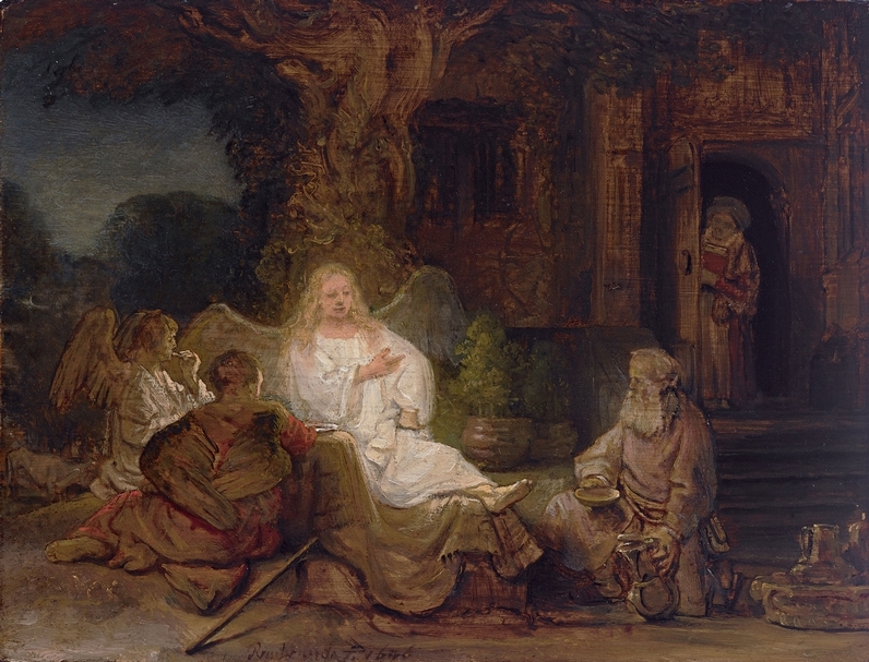 林布蘭(Rembrandt van Rijn)《亞伯拉罕與天使》。(蘇富比提供)