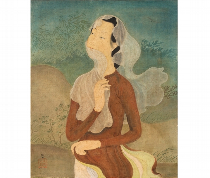 梅忠恕《風》(Le vent),1945 絹本設色,左下角簽名、日期,背後著題識/55x46cm 出處:Romanet畫廊/私人收藏(1940年代從畫廊購入)/後代保存。(法國奧古特拍賣公司提供)