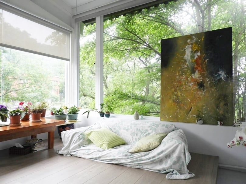 徐畢華《初夏花園》，複合媒材，130x97cm，2020。（攝影／王焜生）