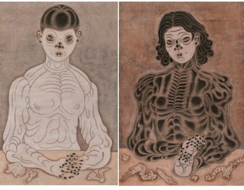 曾建穎《角質身體XY》（左）、《角質身體XX 》（右）。（赤粒藝術提供）