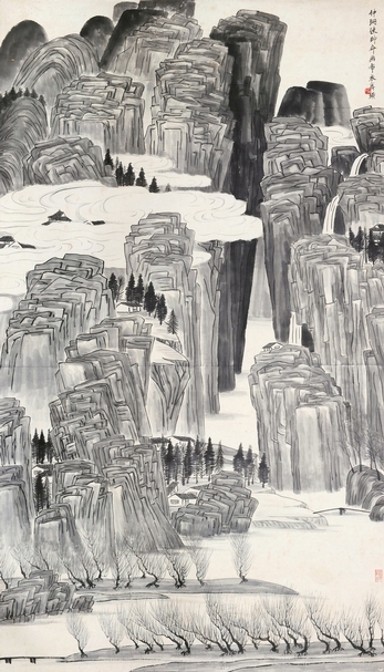 齊白石《雲山深澗》，設色紙本、立軸，162×92cm。（北京保利提供）