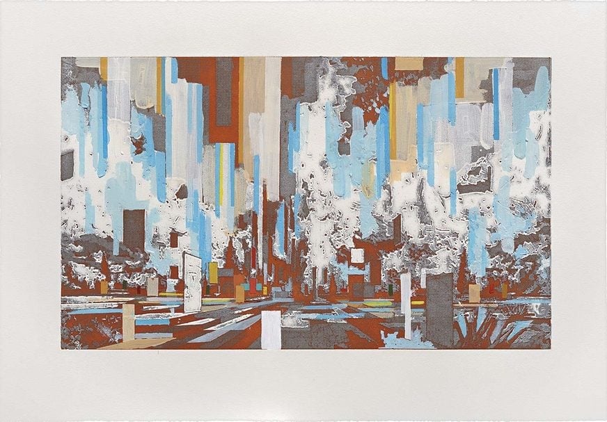 大衛．施奈爾《Helio 3》。Photogravure and acrylic paint on paper，Sheet: 42.6×61.8cm; image: 29.6×49.8cm，2020。（courtesy Galerie EIGEN + ART Leipzig/Berlin Photo: Uwe Walter, Berlin）