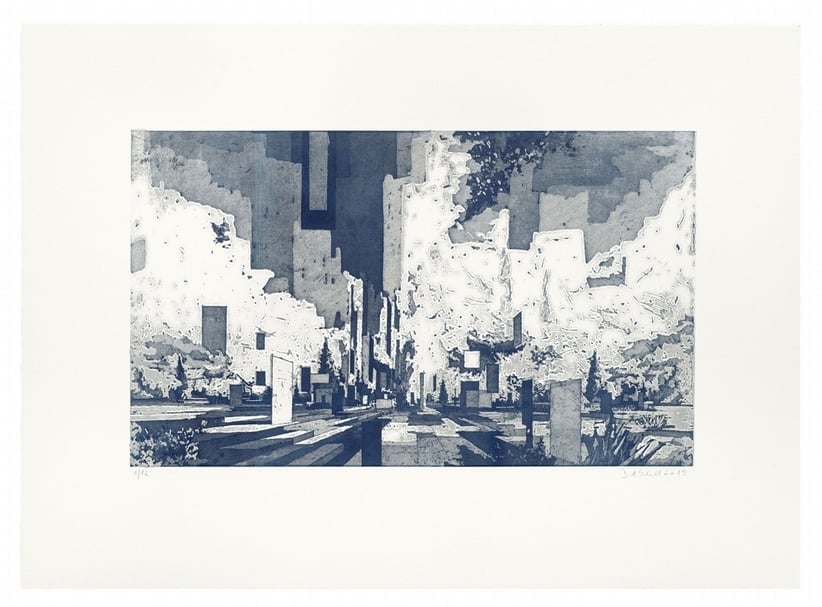 大衛．施奈爾（David Schnell）《Tresor》，Photogravure, embossing and over-rolling ，Sheet: 50 x 69 cm; Image: 29,5 x 50 cm，Edition of 12，2019。（courtesy Galerie EIGEN + ART Leipzig/Berlin Photo: Uwe Walter, Berlin ）