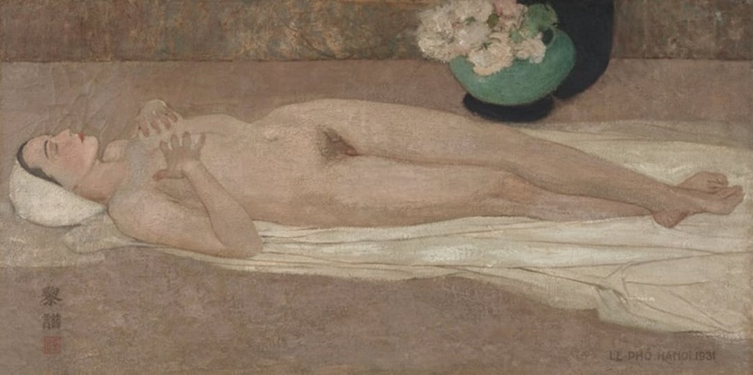 「裸女」為越南現代藝術家們鐘愛的題材之一，圖片為黎譜1931年所作之《裸女》，2019年5月在佳士得香港售出，成交價達1092.5萬港元。（佳士得提供）