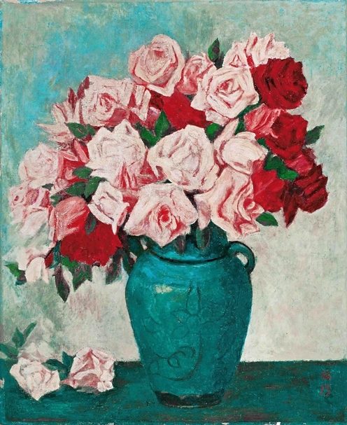 李梅樹《薔薇》,油彩、畫布,61×51cm,1950。(景薰樓提供)