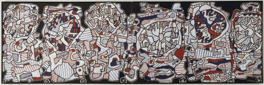 Le Train de pendules, 125x400cm, 1965（圖片取自《看見真實心靈的杜布菲》書籍內頁p.56-57）