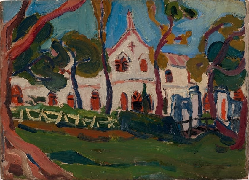 立石鐵臣,《風景》,24.0 x 33.0 cm,油彩、木板,c. 1941,鄭世璠舊藏。(北師美術館提供)