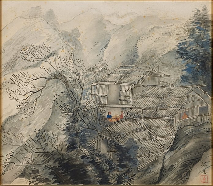 陳進,《山中人物》,44.0 x 51.0cm,彩墨、紙、1950s,私人收藏。(北師美術館提供)