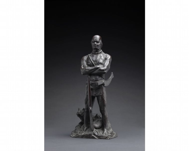 鮫島台器,《山之男》,15.5 x 10.0 x 36.0 cm,銅,1935,台灣50美術館收藏。(北師美術館提供)