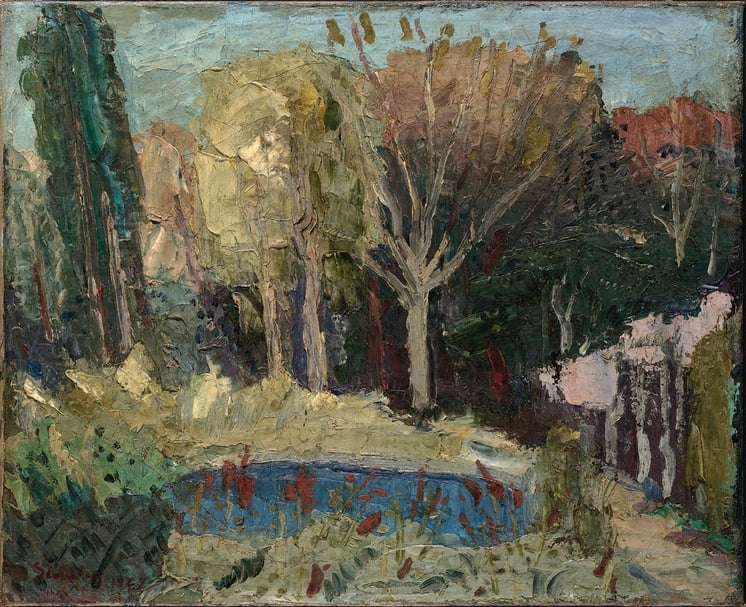 鹽月桃甫,《萌芽》,65.5 x 80.5 cm,油彩、畫布,1927,私人收藏。(北師美術館提供)