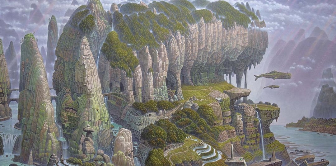 連建興《隱山行旅》，油彩、畫布，194×97cm，2020 。（宛儒畫廊提供）