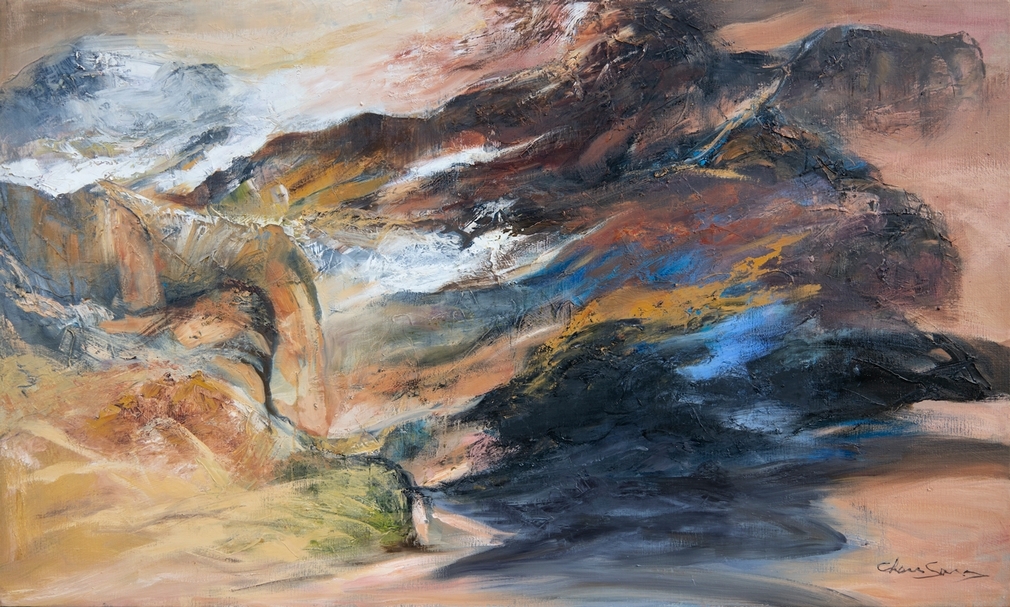 塵三 《雙聯畫-雷峰路》，油彩畫布，97 x 162 cm ，2020。（陳氏藝術 Chens Art 提供）