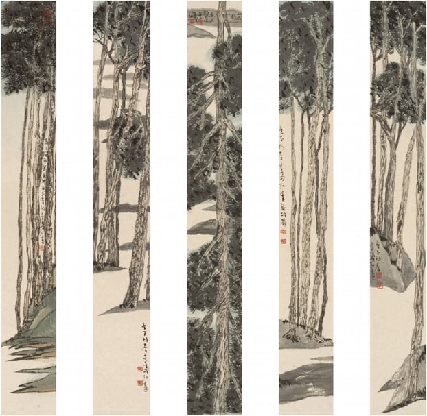 李義弘《松》，8.4x62cmx5pcs，2020。（赤粒藝術提供）