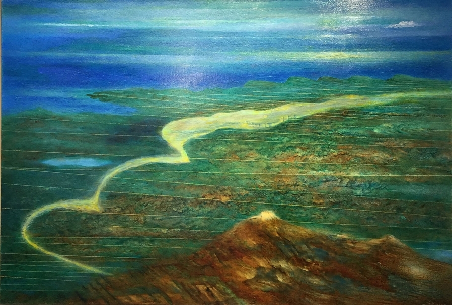 郭娟秋《島嶼邊緣》，油畫，162x112 cm，2009。（黃茜芳提供）
