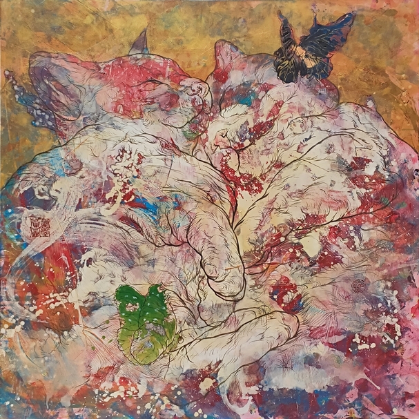 汪柏成《 耄耋圖貳》，複合媒材，180x180cm，，2020。（大雋藝術提供）