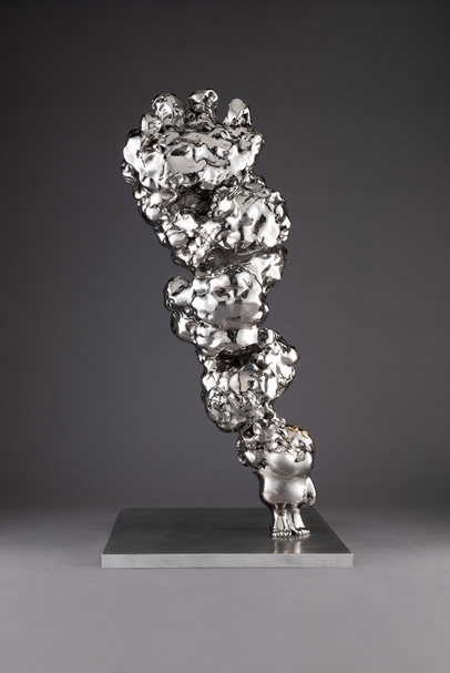 蔡尉成《借膽》， 「只要你敢要 生命 就會為你展現」，不鏽鋼，60x60x125cm，2020。（大雋藝術提供）