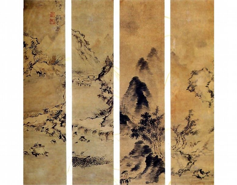 林覺,四季山水屏,190×38 cm×4 (圖/台南市美術館)