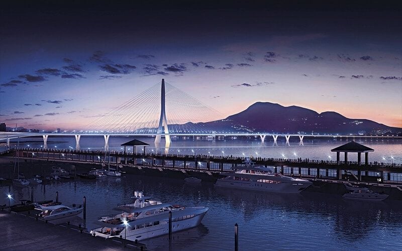 由建築師哈蒂設計的台北淡江大橋。Render by @ Visual Arch2 圖／www.zaha-hadid.com