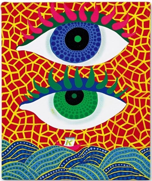 草間彌生《大海的眼睛》,壓克力彩、畫布, 45.5 × 38cm,約1970年代作,估價: 300萬至 400萬港元。(中國嘉德香港提供)