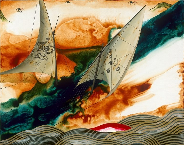 周代焌《浪潮中的裂隙》，壓克力、畫布，90.5×116.5cm，2019。（尊彩藝術中心提供）