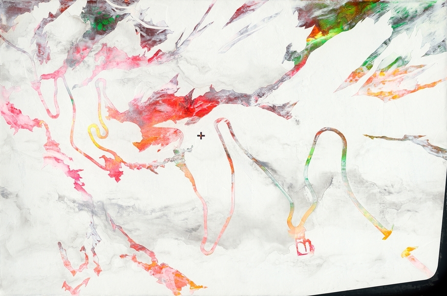 周代焌《遙・控地景》，壓克力、畫布，80×120cm，2020。（尊彩藝術中心提供）