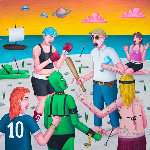 Cane《Box On The Beach》，木板油畫，30x30cm，2020。（ONE ART Taipei 提供）