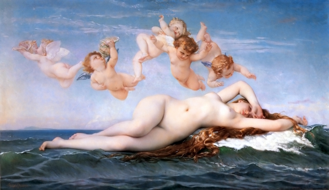 亞歷山大・卡巴內爾（Alexandre Cabanel），〈維納斯的誕生〉（The Birth of Venus），13 x 22.5公分， 油彩、畫布，1875年，奧塞美術館典藏（Musée d’Orsay），圖片來源：Wikimedia Commons