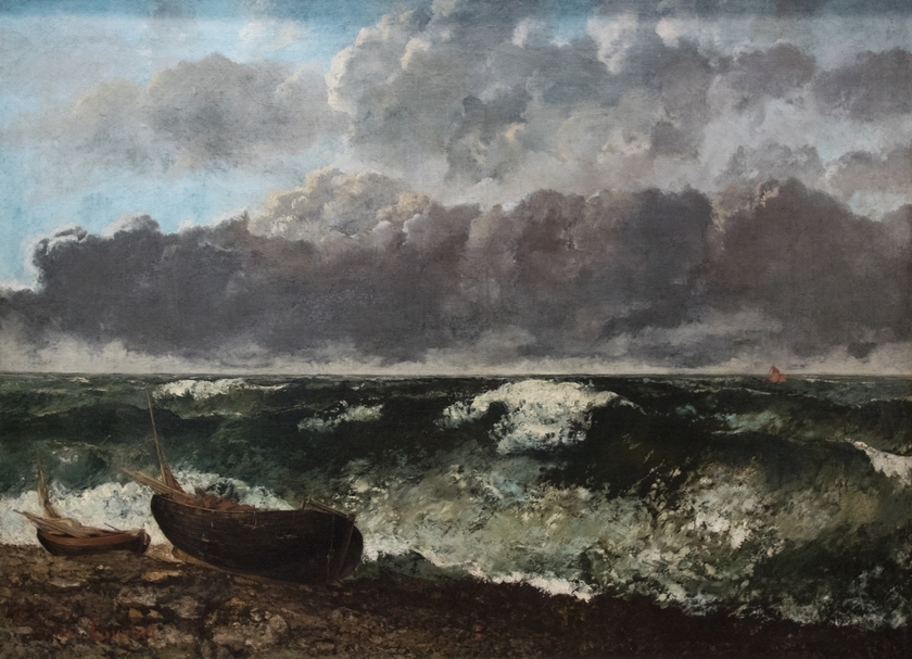 古斯塔夫・庫爾貝（Gustave Courbet），〈海上風暴〉（La Mer orageuse），116.5 x 160公分， 油彩、畫布，1870年，奧塞美術館典藏（Musée d’Orsay），圖片來源：Wikimedia Commons